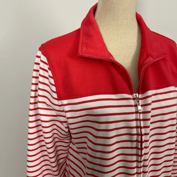 Striped Red and White Women's Zip-Up Hoodie - Picture 3 of 10